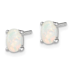 QE4972 Sterling Silver Rhodium-plated Created Opal Post Earrings