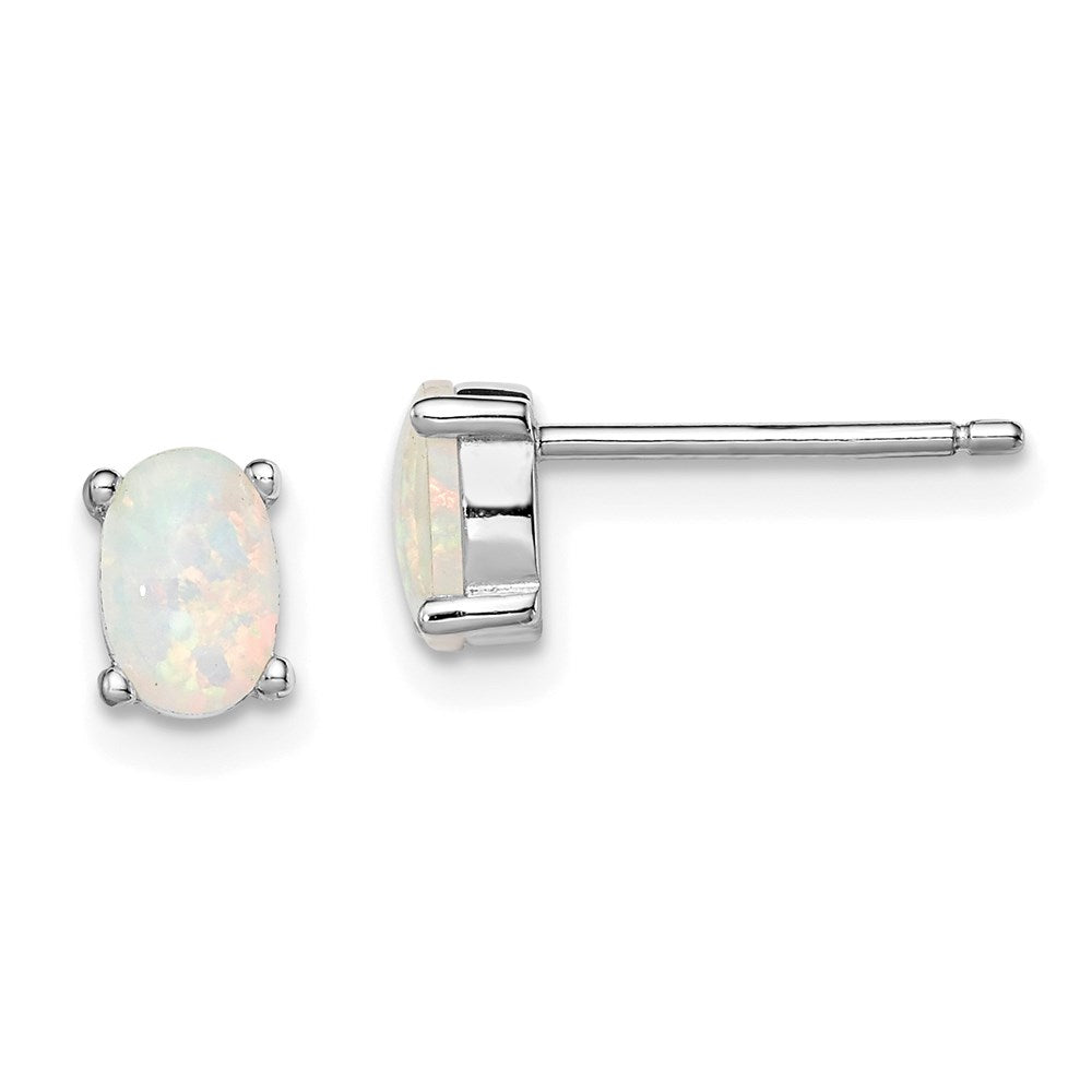 QE4972 Sterling Silver Rhodium-plated Created Opal Post Earrings