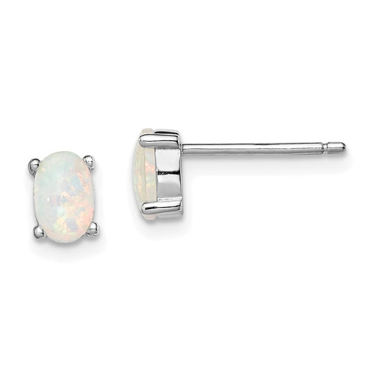QE4972 Sterling Silver Rhodium-plated Created Opal Post Earrings