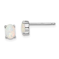 QE4972 Sterling Silver Rhodium-plated Created Opal Post Earrings