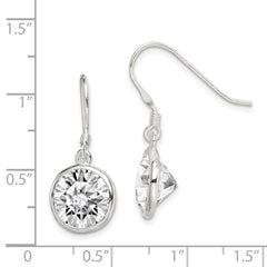 QE4999 Sterling Silver Polished 11mm Round CZ Bezel Set Dangle Earrings