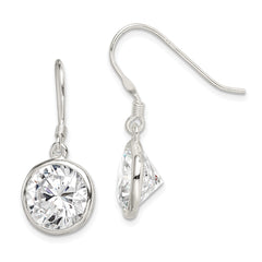QE4999 Sterling Silver Polished 11mm Round CZ Bezel Set Dangle Earrings