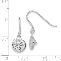 QE5000 Sterling Silver Rhod-pltd 10mm Round CZ Bezel Set Dangle Earrings
