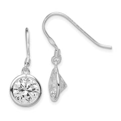 QE5000 Sterling Silver Rhod-pltd 10mm Round CZ Bezel Set Dangle Earrings