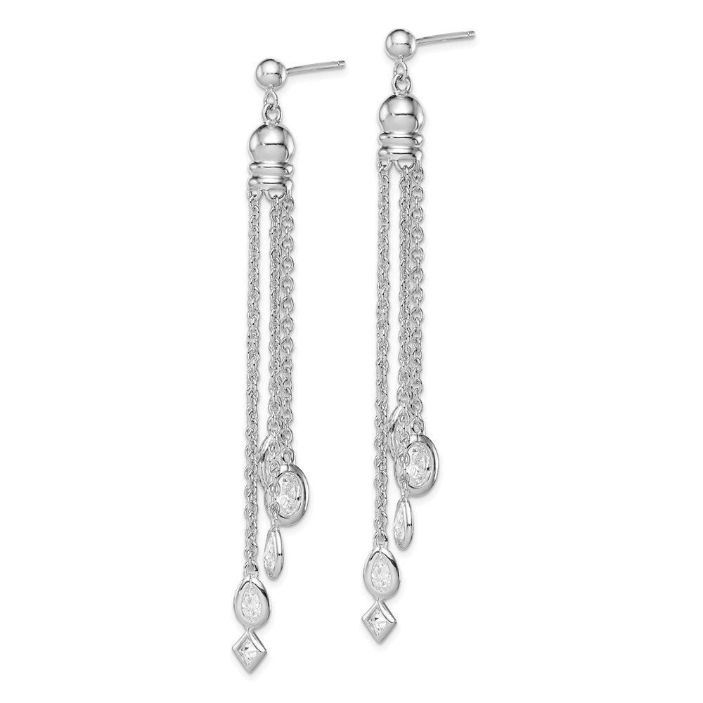 QE5023 Sterling Silver RH-plated Polished CZ & Multi-Chain Post Dangle Earrings
