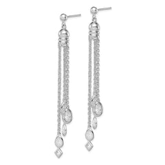 QE5023 Sterling Silver RH-plated Polished CZ & Multi-Chain Post Dangle Earrings