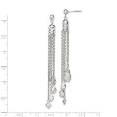 QE5023 Sterling Silver RH-plated Polished CZ & Multi-Chain Post Dangle Earrings