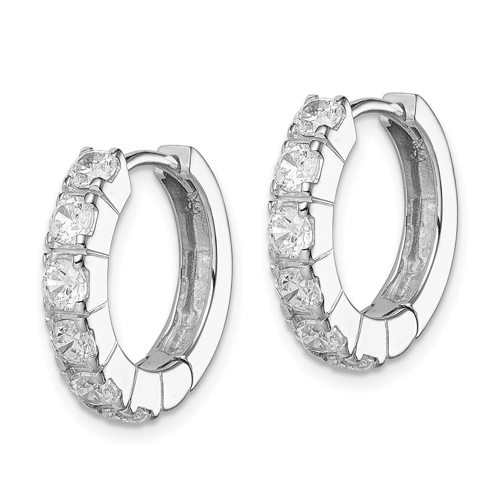 QE5040 Sterling Silver Rhodium-plated CZ Hinged Hoop Earrings