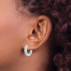 QE5040 Sterling Silver Rhodium-plated CZ Hinged Hoop Earrings