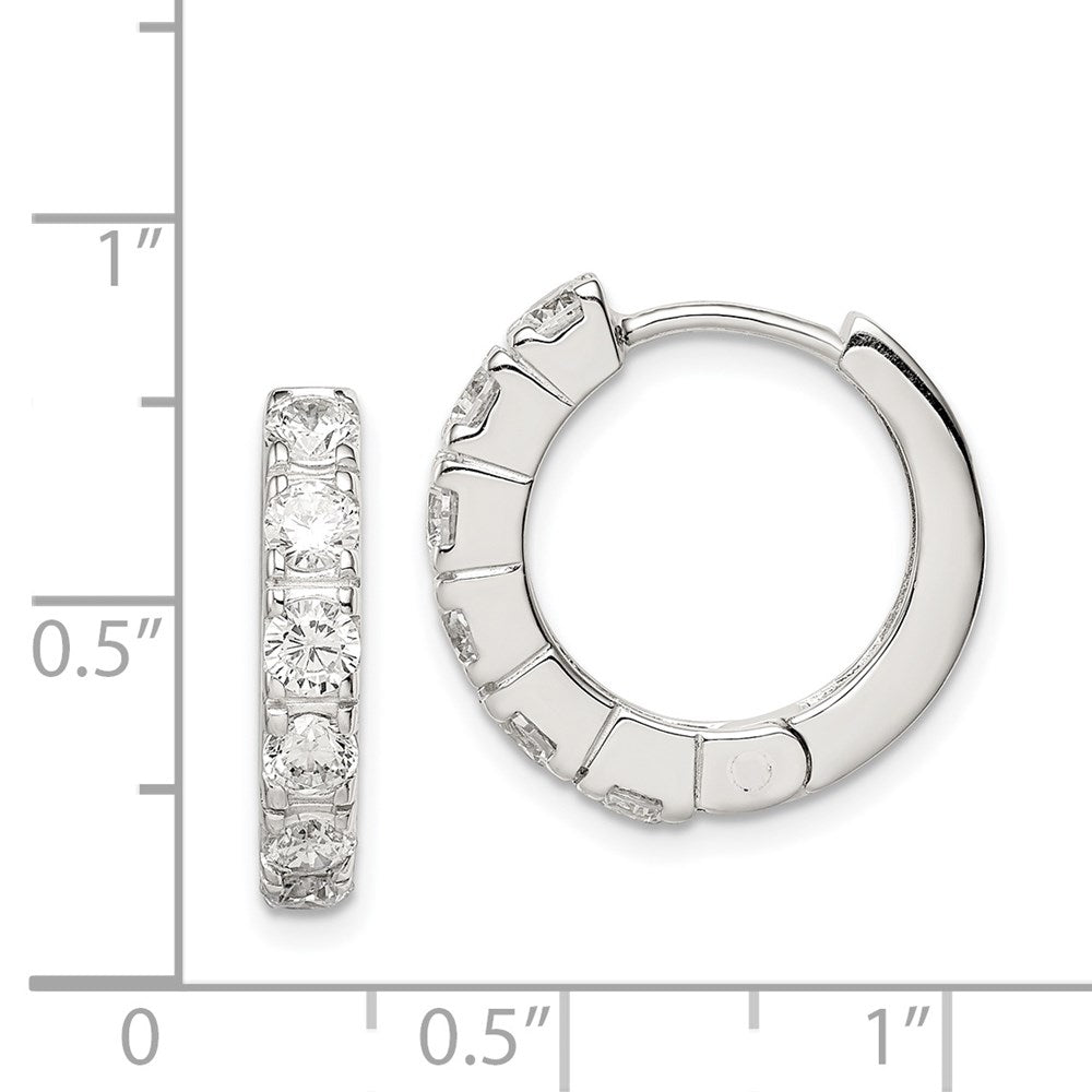 QE5040 Sterling Silver Rhodium-plated CZ Hinged Hoop Earrings