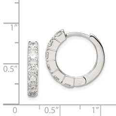 QE5040 Sterling Silver Rhodium-plated CZ Hinged Hoop Earrings