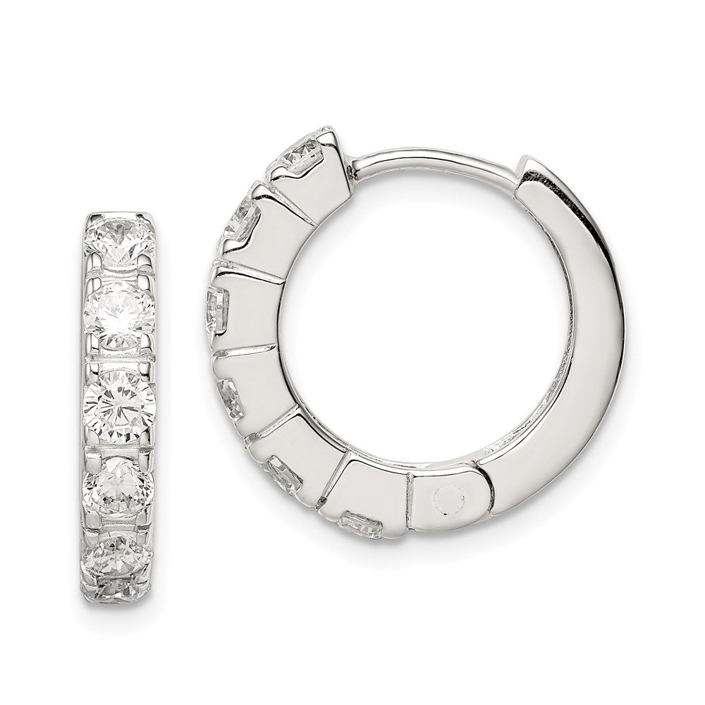 QE5040 Sterling Silver Rhodium-plated CZ Hinged Hoop Earrings