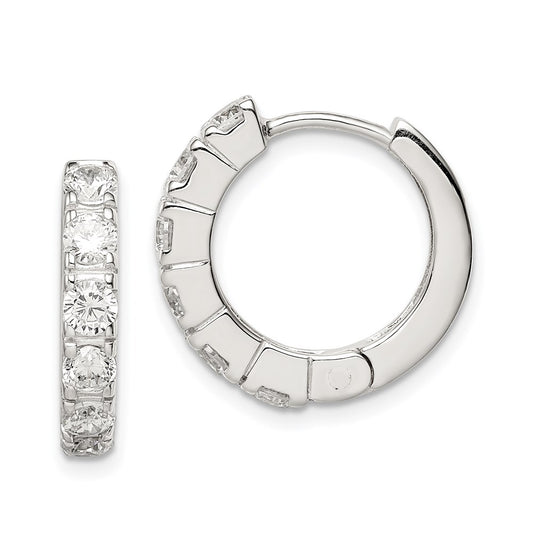 QE5040 Sterling Silver Rhodium-plated CZ Hinged Hoop Earrings