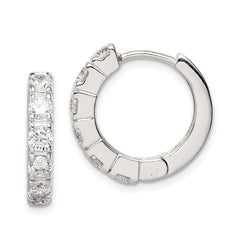 QE5040 Sterling Silver Rhodium-plated CZ Hinged Hoop Earrings