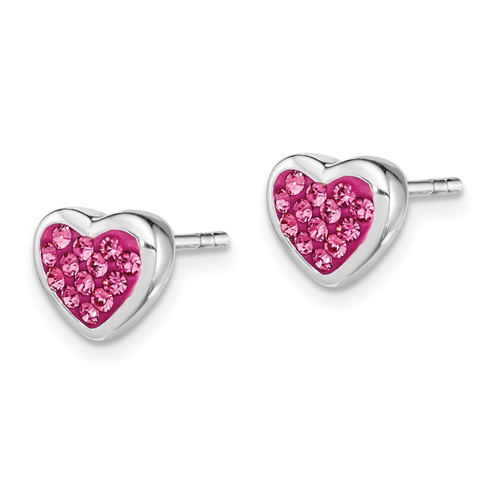 QE5050 Sterling Silver Rhodium-plated Polished Pink CZ Heart Post Earrings