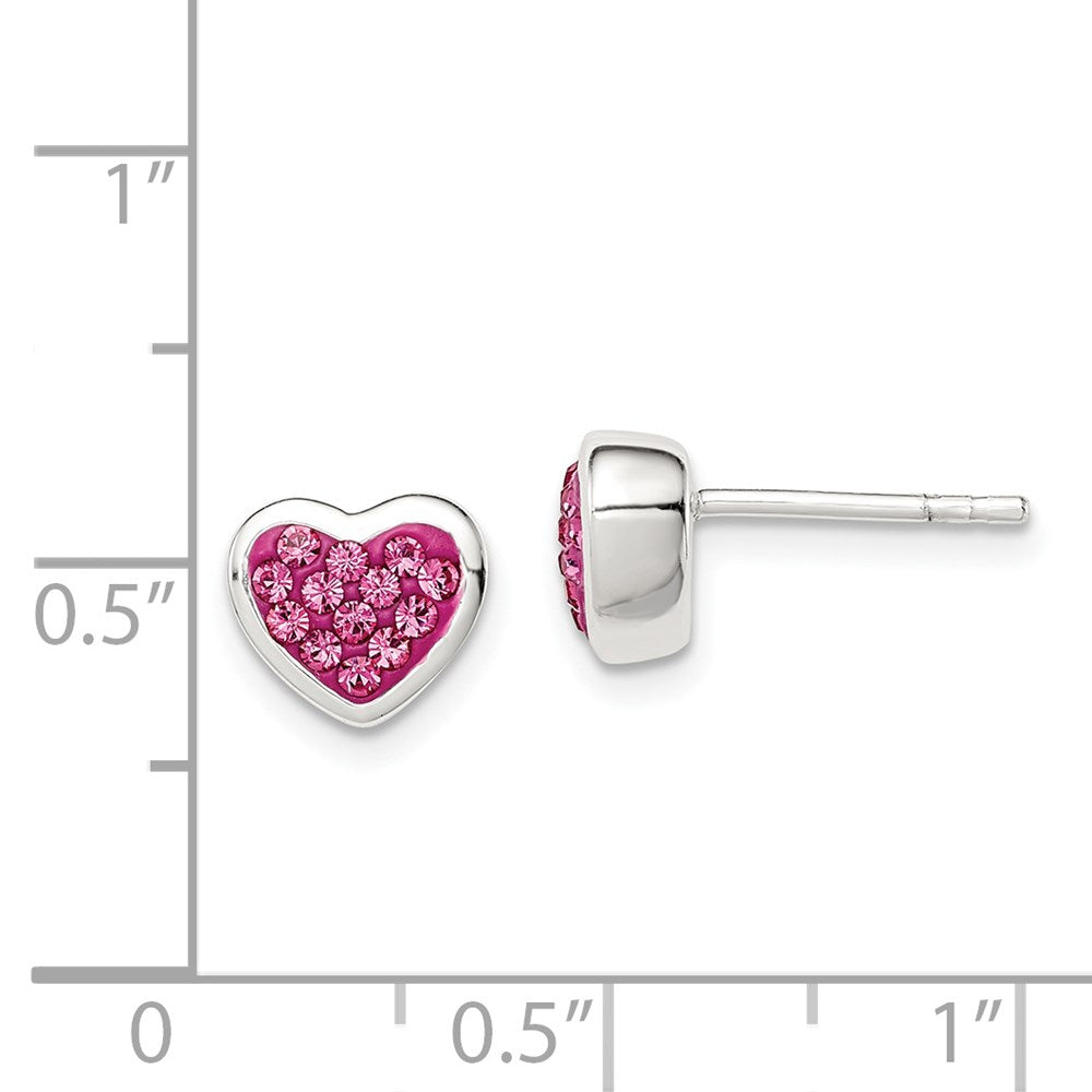 QE5050 Sterling Silver Rhodium-plated Polished Pink CZ Heart Post Earrings