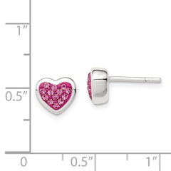 QE5050 Sterling Silver Rhodium-plated Polished Pink CZ Heart Post Earrings
