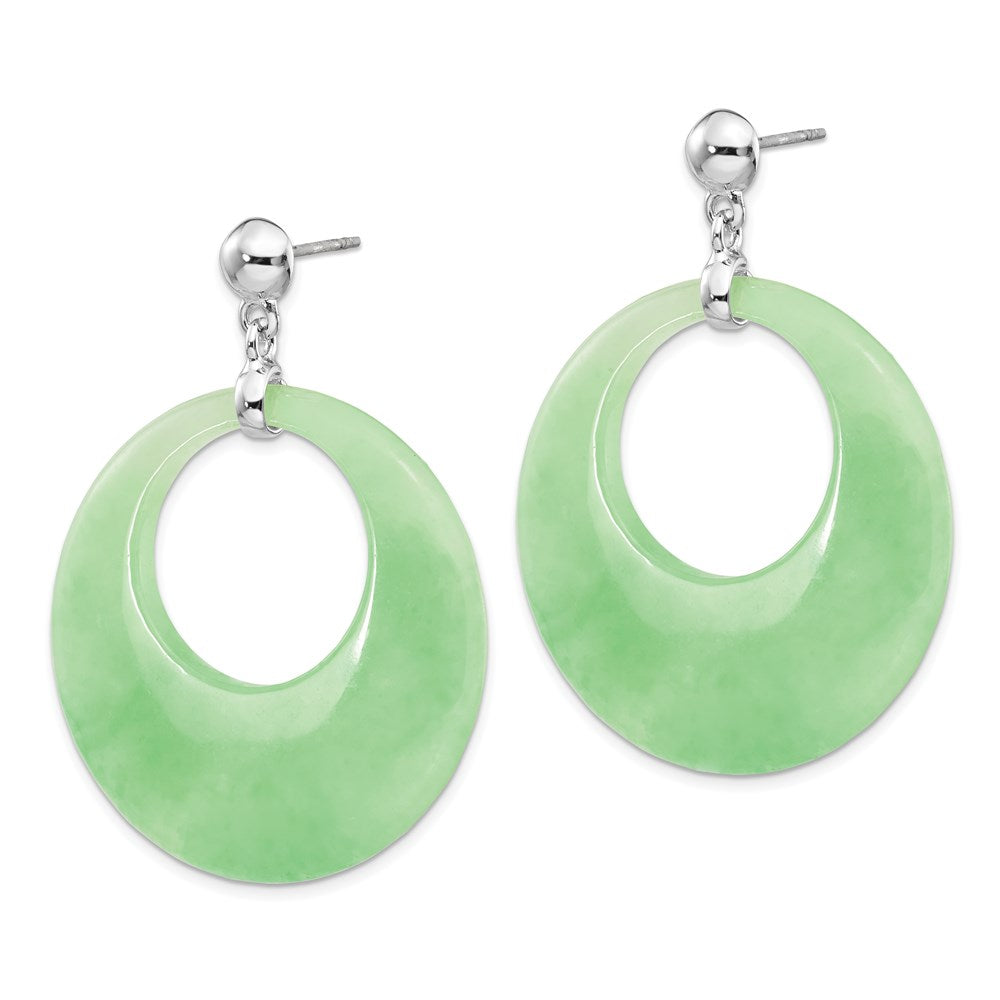 QE5125 Sterling Silver Rhodium-plated Polished Jade Circle Post Dangle Earrings
