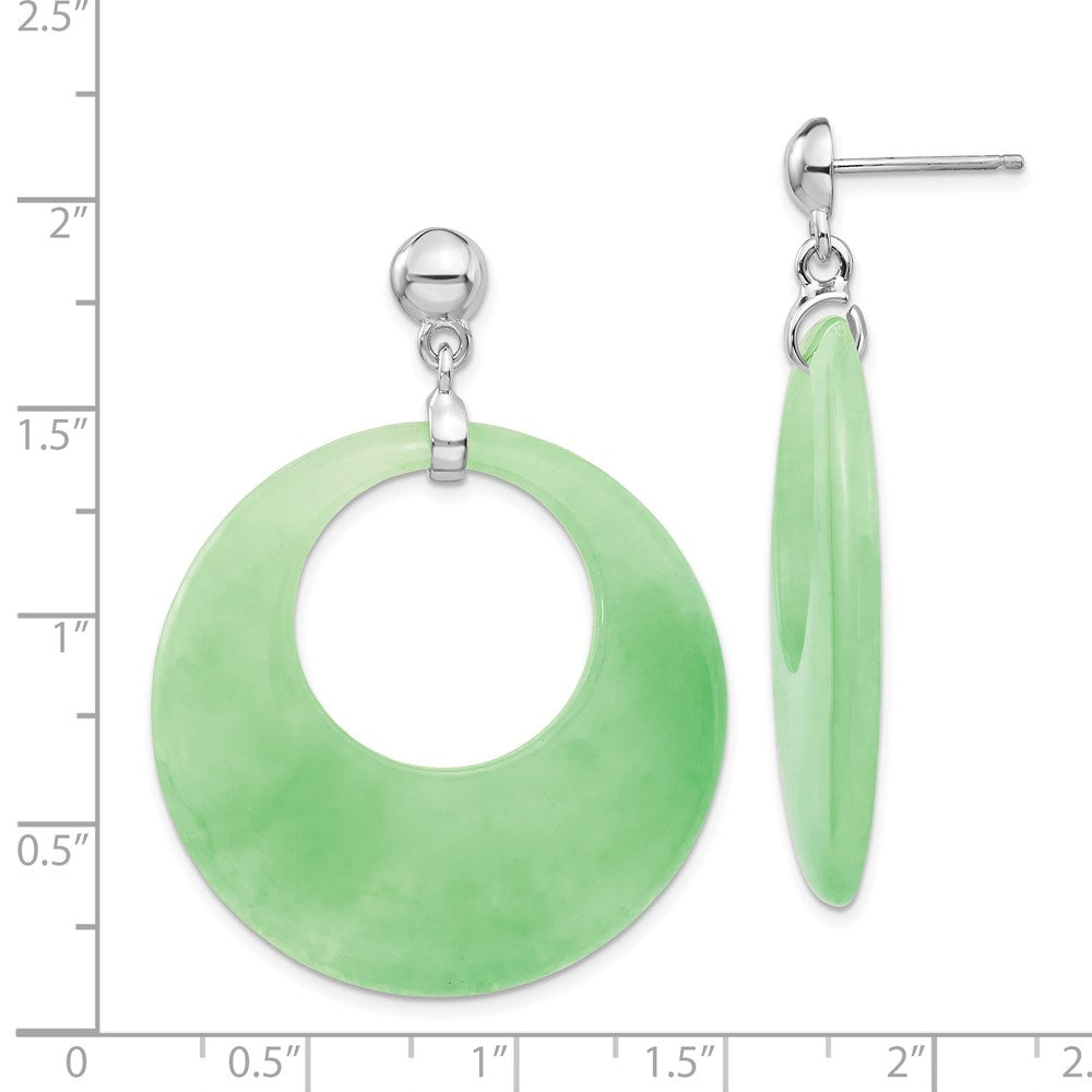 QE5125 Sterling Silver Rhodium-plated Polished Jade Circle Post Dangle Earrings