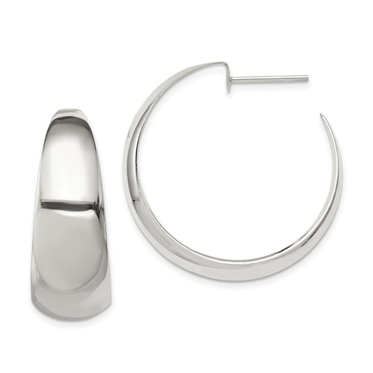 QE526 Sterling Silver Rhodium-plated Fancy J-Hoop Post Earrings