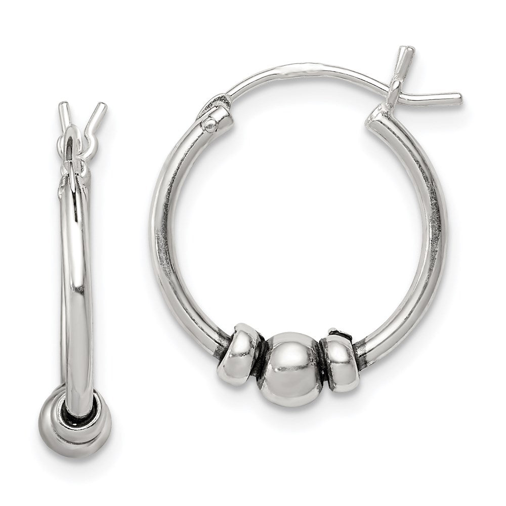 QE5375 Sterling Silver Antiqued Hoop Earrings
