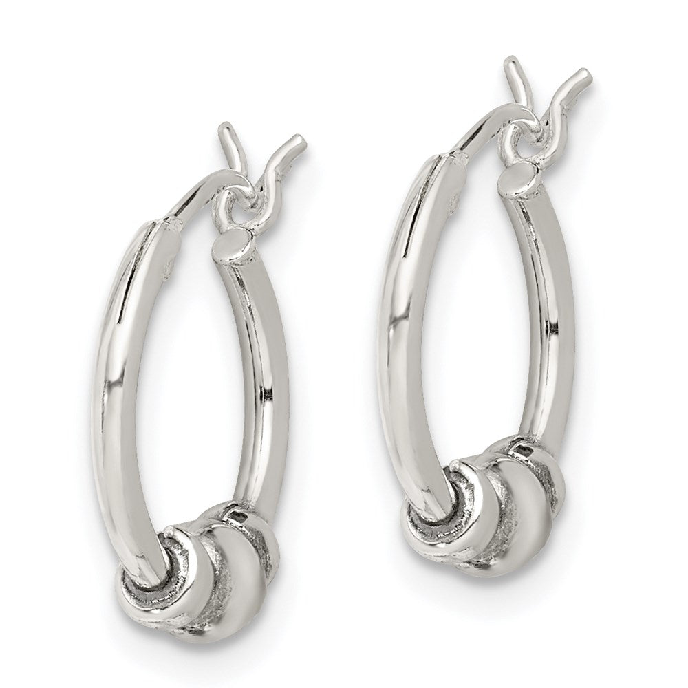 QE5376 Sterling Silver Antiqued Beaded Hoop Earrings