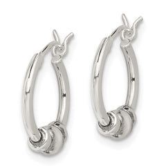QE5376 Sterling Silver Antiqued Beaded Hoop Earrings