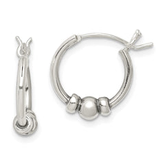 QE5376 Sterling Silver Antiqued Beaded Hoop Earrings