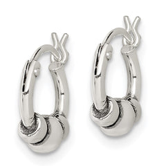 QE5377 Sterling Silver Antiqued Beaded Hoop Earrings