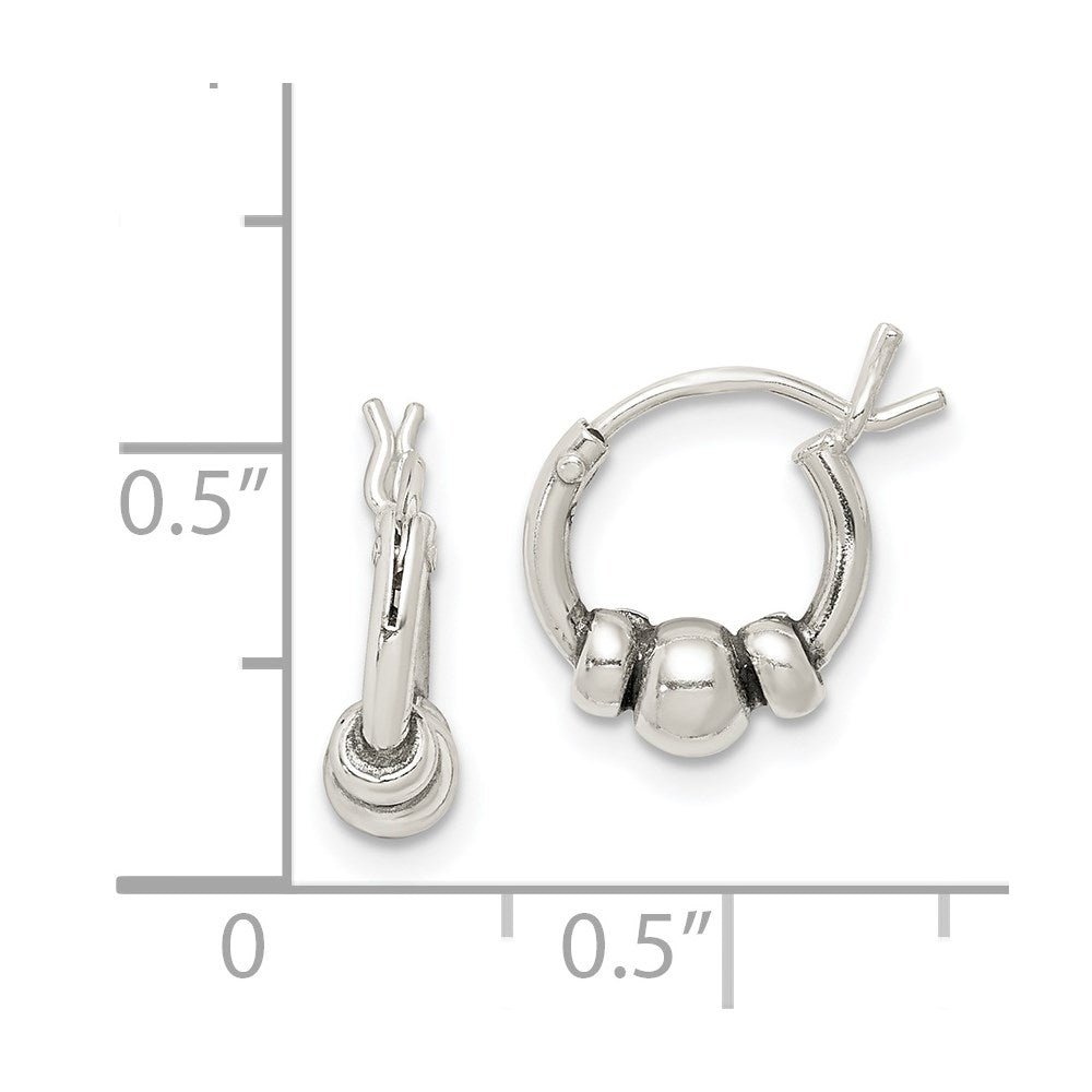 QE5377 Sterling Silver Antiqued Beaded Hoop Earrings
