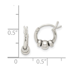 QE5377 Sterling Silver Antiqued Beaded Hoop Earrings