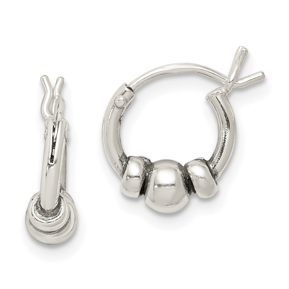 QE5377 Sterling Silver Antiqued Beaded Hoop Earrings