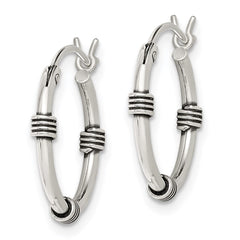 QE5379 Sterling Silver Antiqued Hoop Earrings