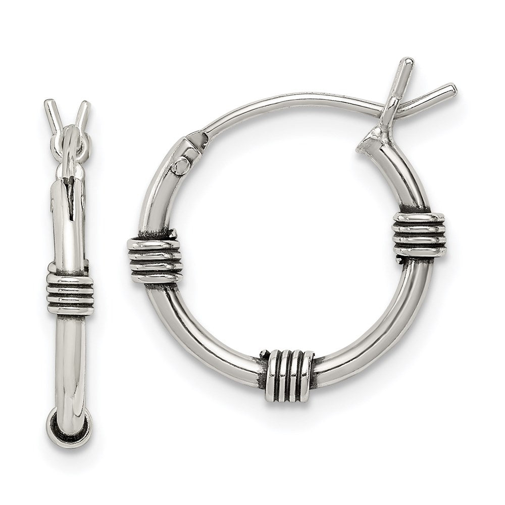 QE5379 Sterling Silver Antiqued Hoop Earrings