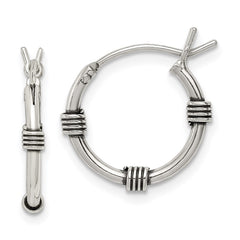 QE5379 Sterling Silver Antiqued Hoop Earrings