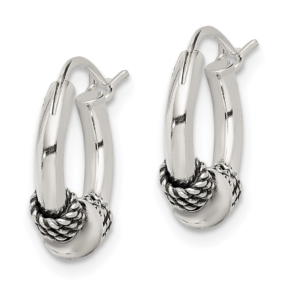 QE5380 Sterling Silver Antiqued Hoop Earrings