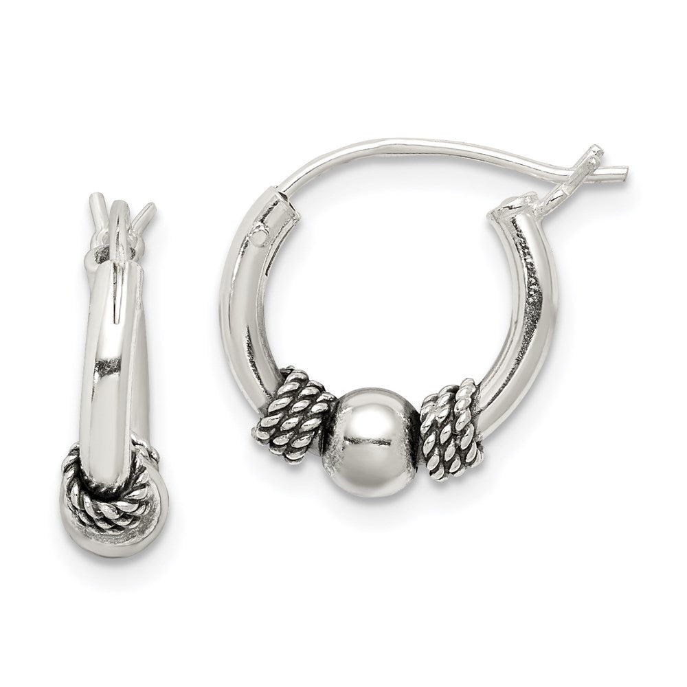 QE5380 Sterling Silver Antiqued Hoop Earrings