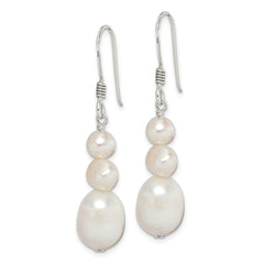 QE5422 Sterling Silver Polished White 6-10mm Freshwater Cultured Pearl Dangle Earrings
