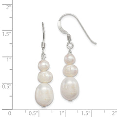QE5422 Sterling Silver Polished White 6-10mm Freshwater Cultured Pearl Dangle Earrings