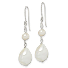 QE5431 Sterling Silver Polished White 5.5-11mm Baroque & Semi-Round Freshwater Cultured Pearl Dangle Earrings