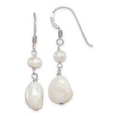 QE5431 Sterling Silver Polished White 5.5-11mm Baroque & Semi-Round Freshwater Cultured Pearl Dangle Earrings