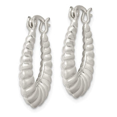 QE546 Sterling Silver Polished Shrimp Oval Hoop Earrings