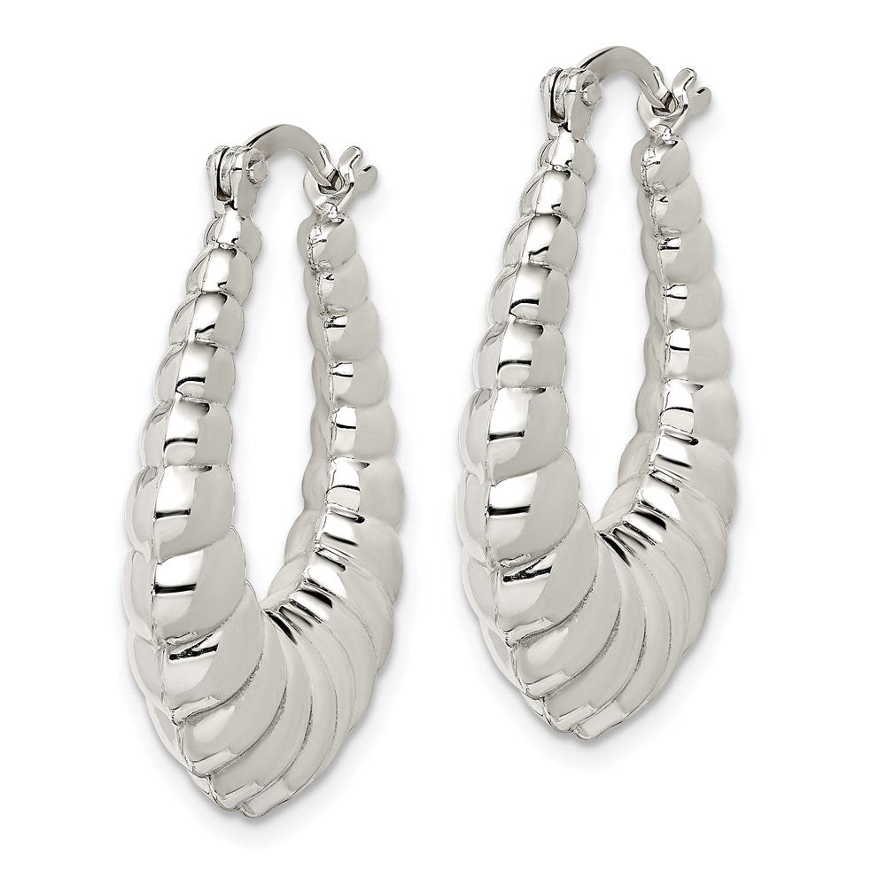 QE547 Sterling Silver Rhodium-plated Polished Shrimp Oval Hoop Earrings