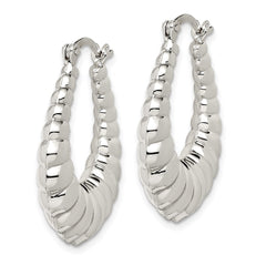 QE547 Sterling Silver Rhodium-plated Polished Shrimp Oval Hoop Earrings