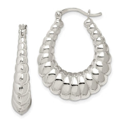 QE547 Sterling Silver Rhodium-plated Polished Shrimp Oval Hoop Earrings