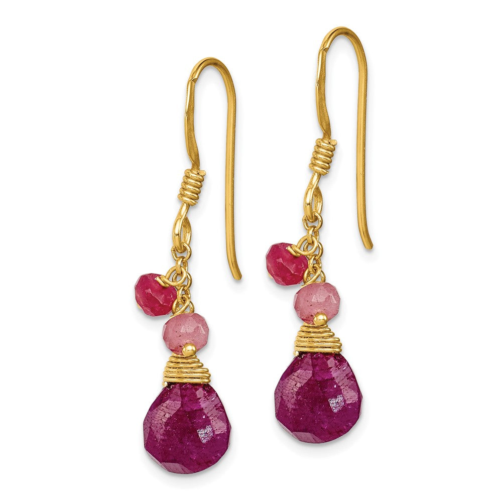 QE5593 Sterling Silver Gold-tone Vermeil Polished Ruby Teardrop Dangle Earrings