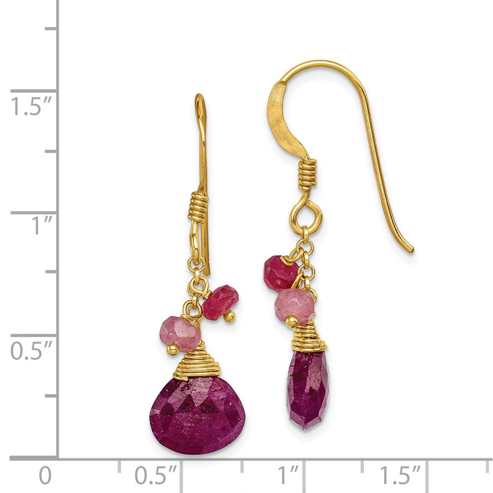 QE5593 Sterling Silver Gold-tone Vermeil Polished Ruby Teardrop Dangle Earrings
