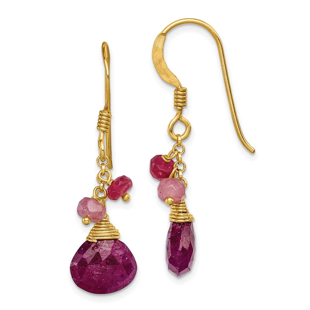QE5593 Sterling Silver Gold-tone Vermeil Polished Ruby Teardrop Dangle Earrings