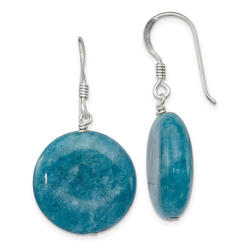QE5853 Sterling Silver Polished Round 20mm Blue Agate Dangle Earrings