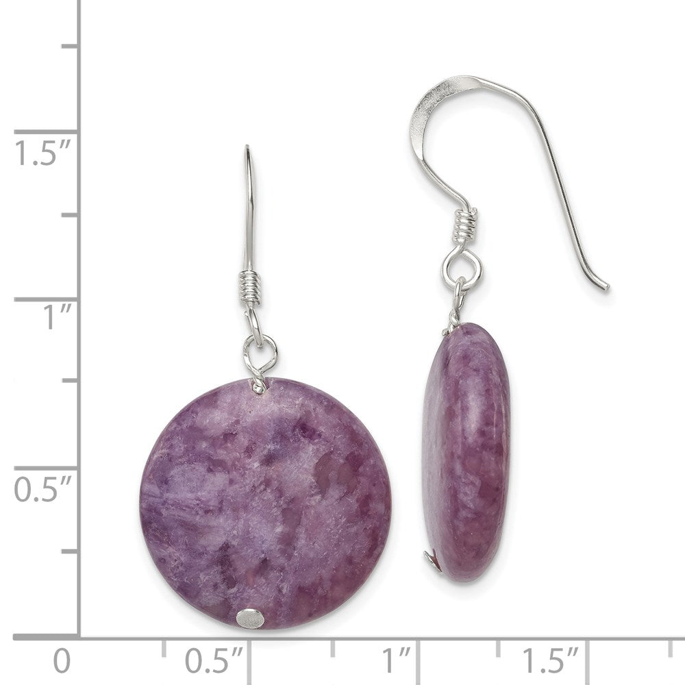 QE5854 Sterling Silver Polished Purple Lepidolite Circle Dangle Earrings